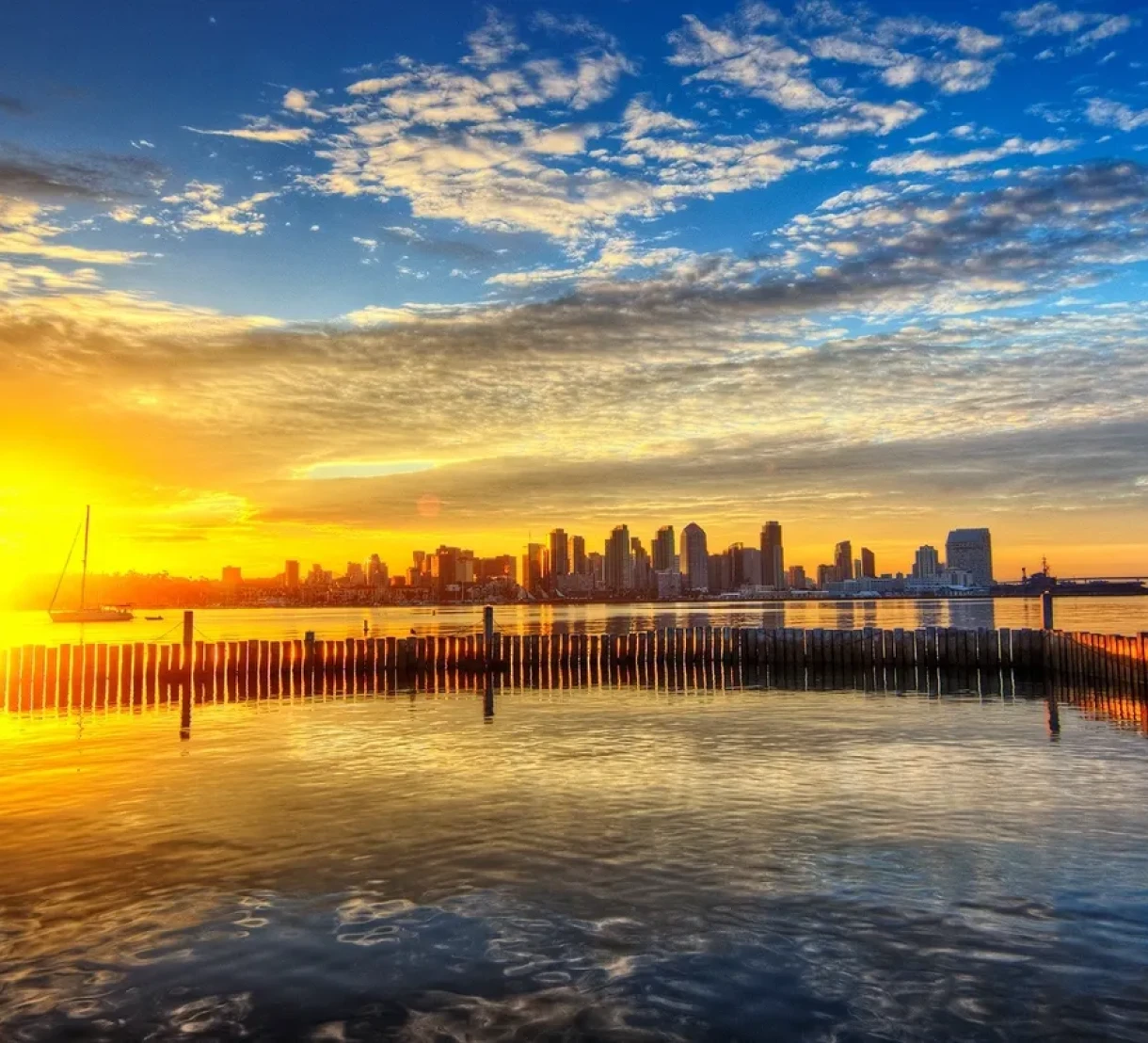 Vibrant sunset with cityscape view